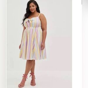 Torrid Poplin Tie Front Skater Dress In Pastel Rainbow Stripes Size 3X Easter